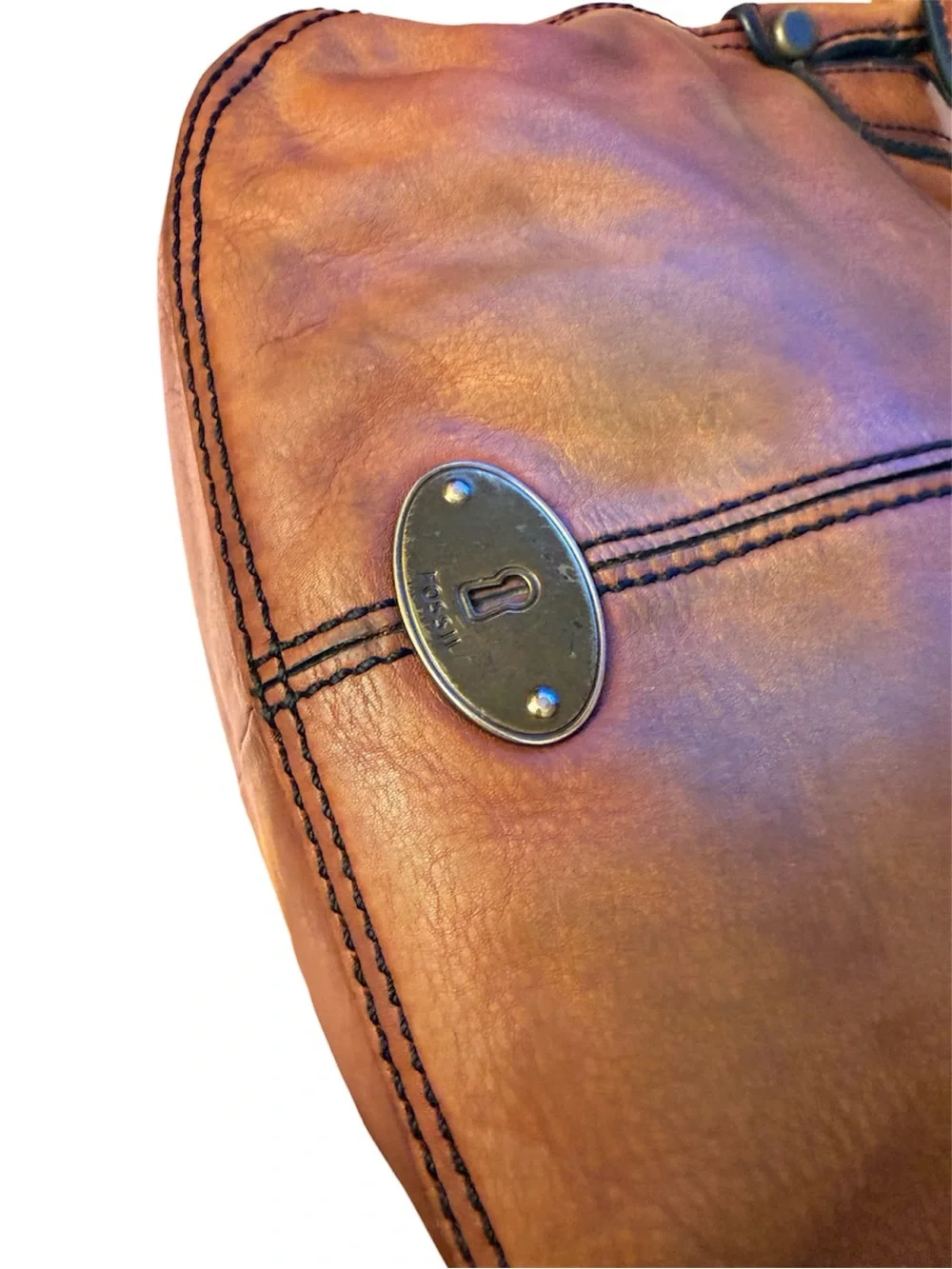 Fossil Cognac Leather Saddle Crossbody with Turn-Lock - Picture 8 of 10